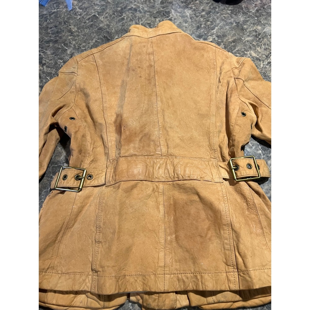 Vintage Banana Republic Genuine Leather Tan Bomber Moto Jacket 2007 Safari Camel - Picture 9 of 14